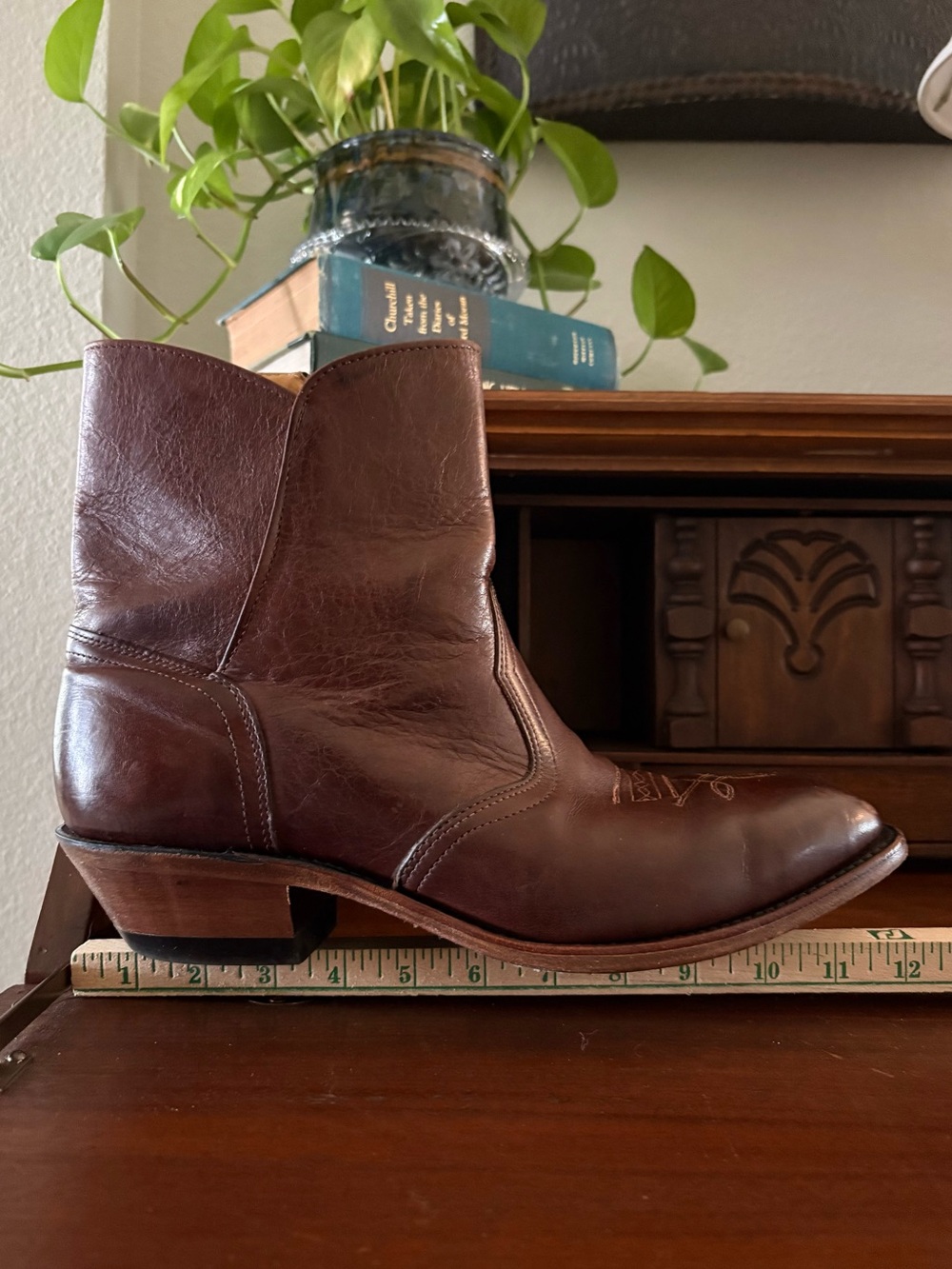 Boulet Ranch Hand Tan Leather Western Dress Ankle Boots Size  11 EEE Extra Wide - Picture 10 of 12
